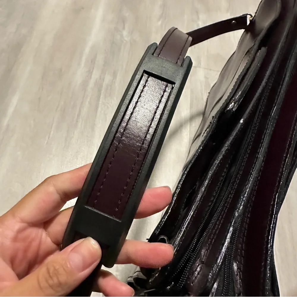 Real %100 Leather Mens Purple Burgundy Briefcase